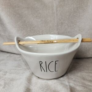 New Rae Dunn Ceramic Rice‎ Bowl With Chopsticks